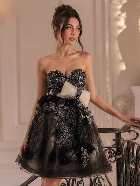 Jovani Black Beaded Strapless Tulle Prom Dress Size 0 Cocktail Homecoming Formal